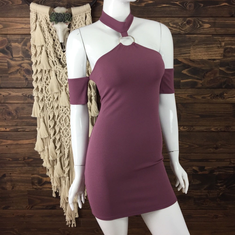 Blue Blush | Halter Cold Shoulder Open Back Dress